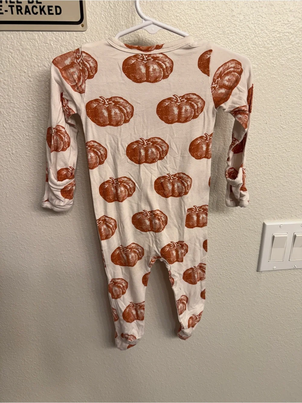 kate quinn Cream Footed One-Piece with Orange Pumpkin Print